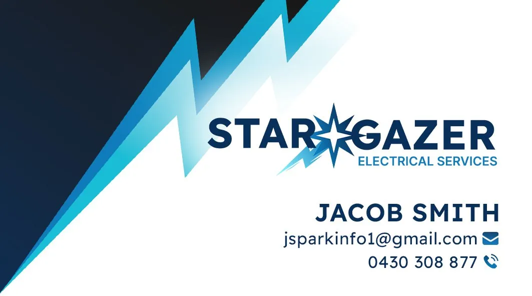 Stargazer business card, front, with the logo and contact details