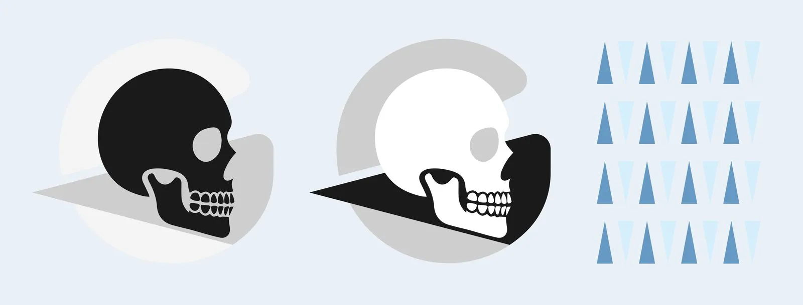 Gould logo elements: the skull, the X-ray beam, and the cone pattern in two blues