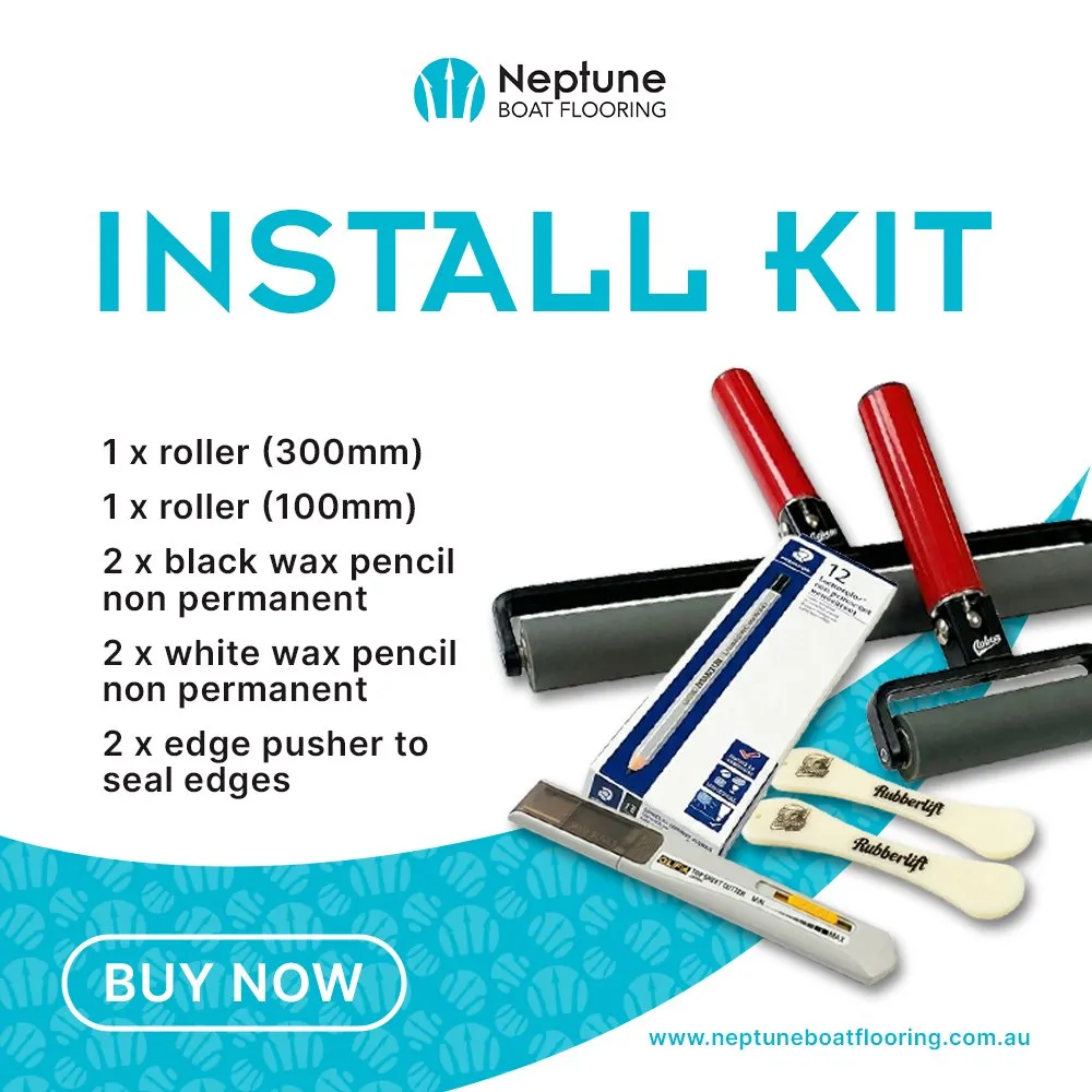 Neptune product image for the install kit, listing rollers, wax pencils and an edge pusher