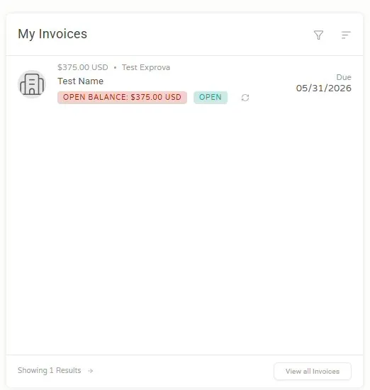 My Invoices card in the Gould portal showing an open invoice, its balance and due date