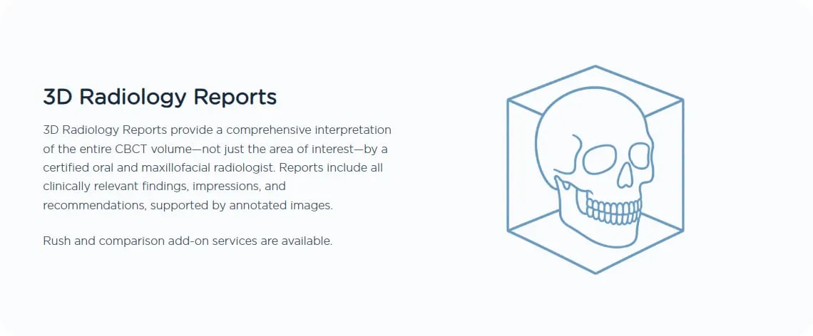 Gould services page: 3D Radiology Reports with a line illustration of a skull in a cube